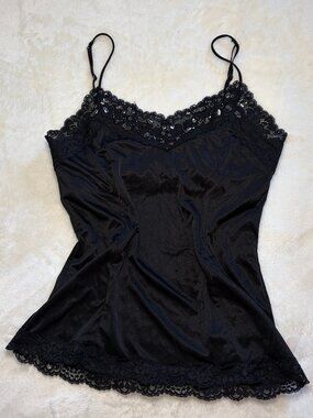 ~Y2K Worthington Black Sequin Lace Camisole Tank Top XSmall Vintage Whimsygoth